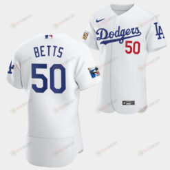 Los Angeles Dodgers Mookie Betts White Jersey 50 Jackie Robinson 75th Anniversary 2022-23 Uniform