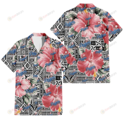 Los Angeles Dodgers Pink Hibiscus Black Pattern White Background 3D Hawaiian Shirt
