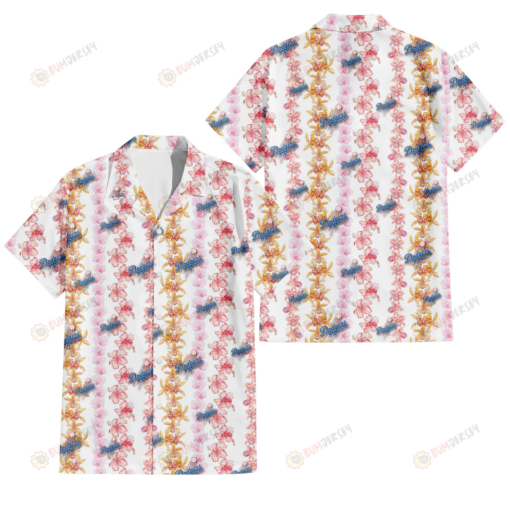 Los Angeles Dodgers Pink Hibiscus Yellow Pink Orchid White Background 3D Hawaiian Shirt