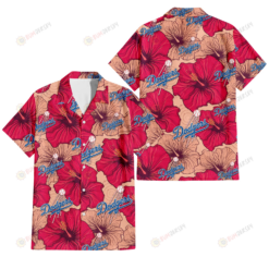 Los Angeles Dodgers Red Beige Hibiscus Beige Background 3D Hawaiian Shirt