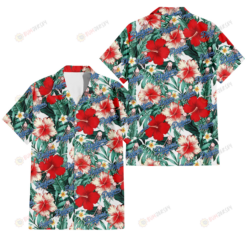 Los Angeles Dodgers Red Coral Hibiscus White Porcelain Flower Banana Leaf 3D Hawaiian Shirt