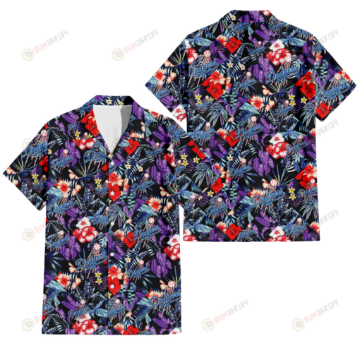 Los Angeles Dodgers Red Hibiscus Caro Black Background 3D Hawaiian Shirt