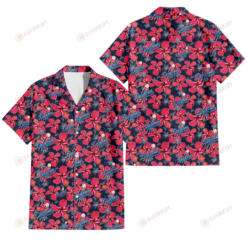 Los Angeles Dodgers Red Hibiscus Dark Gray Background 3D Hawaiian Shirt