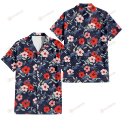 Los Angeles Dodgers Red Pink White Hibiscus Black Background 3D Hawaiian Shirt