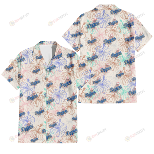 Los Angeles Dodgers Sketch Pastel Hibiscus Beige Background 3D Hawaiian Shirt