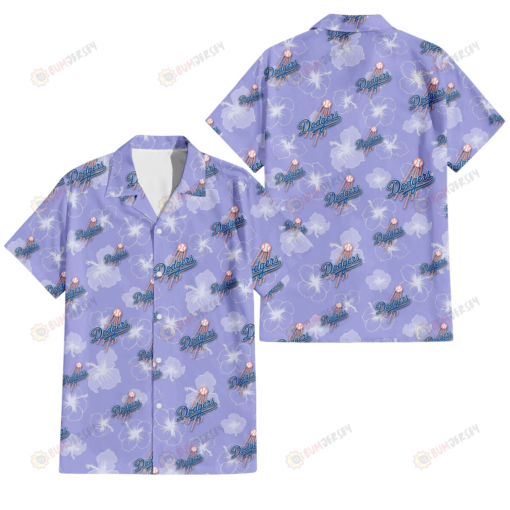 Los Angeles Dodgers Sketch White Hibiscus Violet Background 3D Hawaiian Shirt