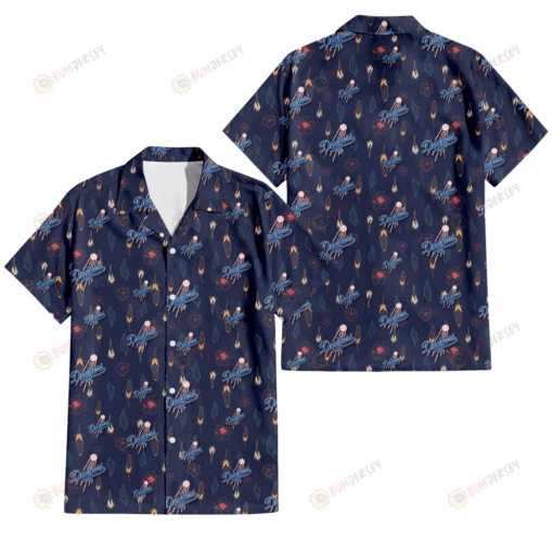 Los Angeles Dodgers Small Hibiscus Buds Navy Background 3D Hawaiian Shirt