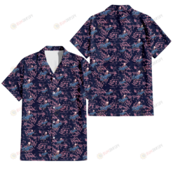 Los Angeles Dodgers Thistle Sketch Hibiscus Dark Slate Blue Background 3D Hawaiian Shirt