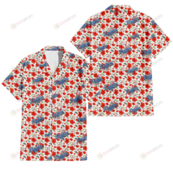 Los Angeles Dodgers Tiny Red Hibiscus Green Leaf White Cube Background 3D Hawaiian Shirt