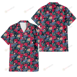 Los Angeles Dodgers Tiny Red Hibiscus White Porcelain Flower Black Background 3D Hawaiian Shirt