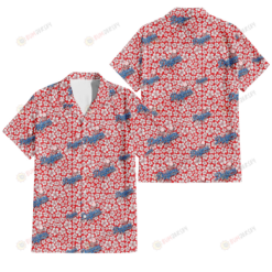 Los Angeles Dodgers Tiny White Hibiscus Pattern Red Background 3D Hawaiian Shirt