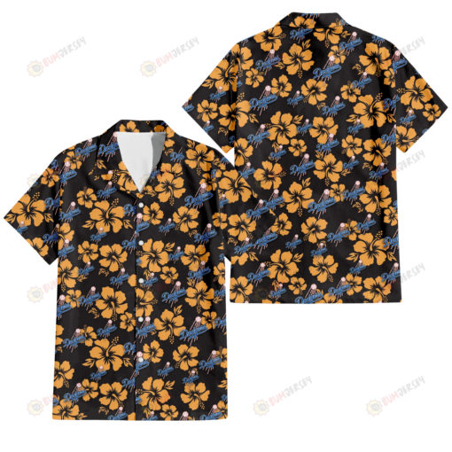 Los Angeles Dodgers Tiny Yellow Hibiscus Black Background 3D Hawaiian Shirt