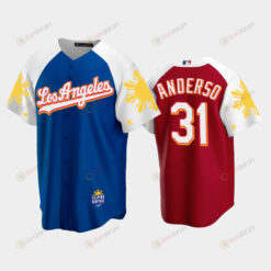 Los Angeles Dodgers Tyler Anderson 31 2022-23 Royal Red Filipino Heritage Night Jersey