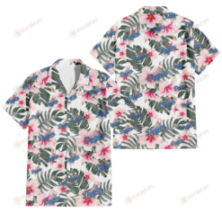 Los Angeles Dodgers White Hibiscus Green Leaf White Background 3D Hawaiian Shirt