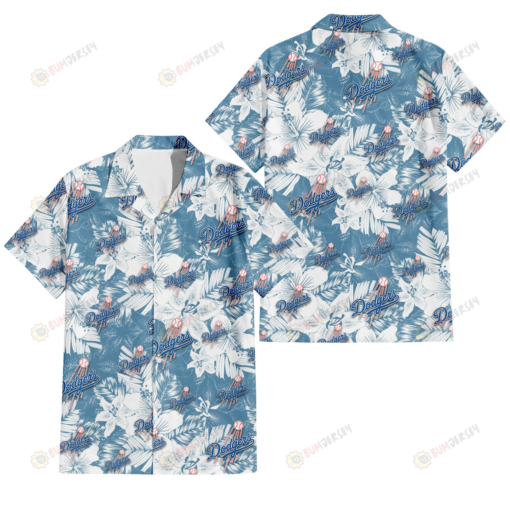 Los Angeles Dodgers White Hibiscus Orchid Light Blue Background 3D Hawaiian Shirt