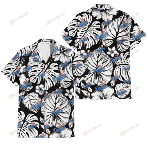 Los Angeles Dodgers White Hibiscus Porcelain Flower Palm Leaf Black 3D Hawaiian Shirt