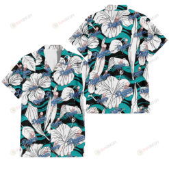 Los Angeles Dodgers White Hibiscus Turquoise Wave Black Background 3D Hawaiian Shirt