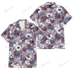 Los Angeles Dodgers White Hibiscus Violet Leaves Light Grey Background 3D Hawaiian Shirt