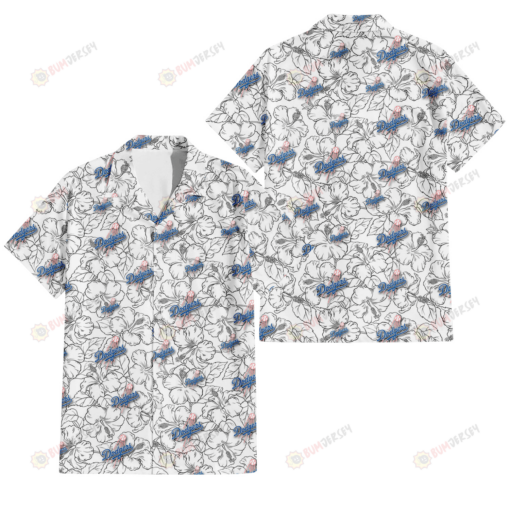 Los Angeles Dodgers White Sketch Hibiscus Pattern White Background 3D Hawaiian Shirt