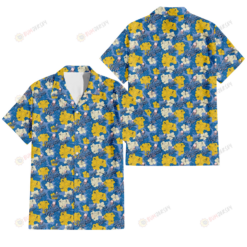 Los Angeles Dodgers Yellow White Hibiscus Powder Blue Background 3D Hawaiian Shirt