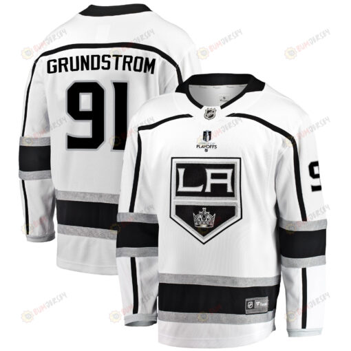 Los Angeles Kings Carl Grundstrom 91 Away 2022 Stanley Cup Playoffs Breakaway Men Jersey - White