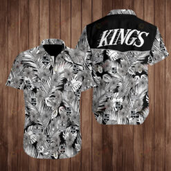 Los Angeles Kings Floral & Leaf Pattern Curved Hawaiian Shirt In Black & Grey