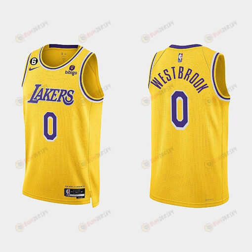 Los Angeles Lakers 0 Russell Westbrook 2022-23 Icon Edition Gold Men Jersey