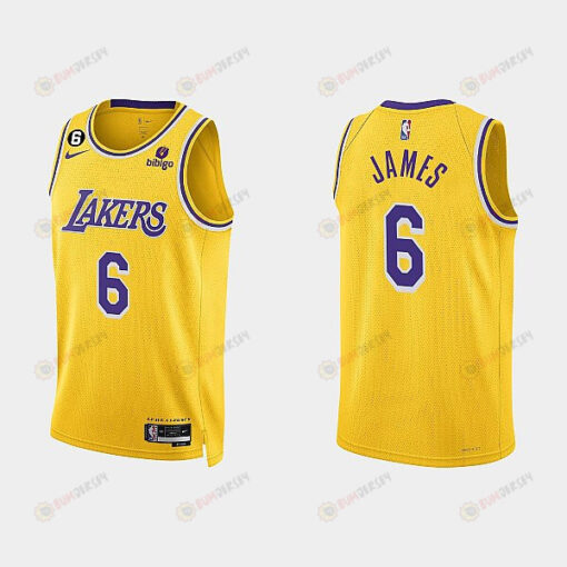 Los Angeles Lakers 6 LeBron James 2022-23 Icon Edition Gold Men Jersey