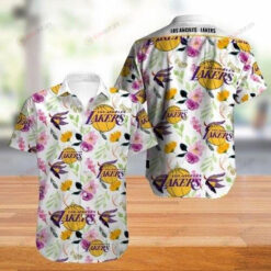 Los Angeles Lakers Hibiscus Curved Hawaiian Shirt In White