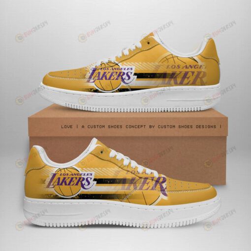 Los Angeles Lakers Logo Stripe Pattern Air Force 1 Printed In Yellow