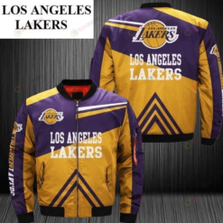 Los Angeles Lakers Pattern Bomber Jacket - Yellow And Purple
