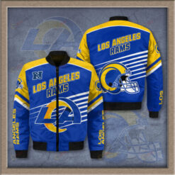 Los Angeles Rams 3D Logo Pattern Bomber Jacket - Blue And Yellow
