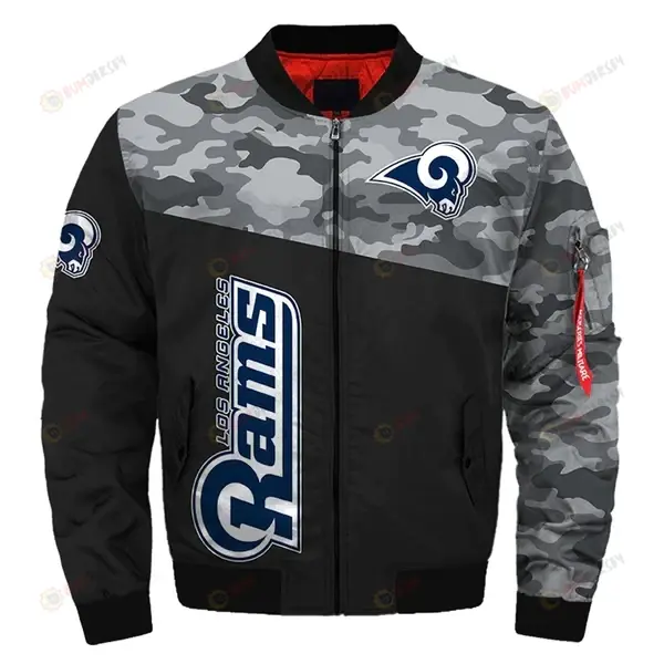 Los Angeles Rams Camo Pattern Bomber Jacket - Black And Gray