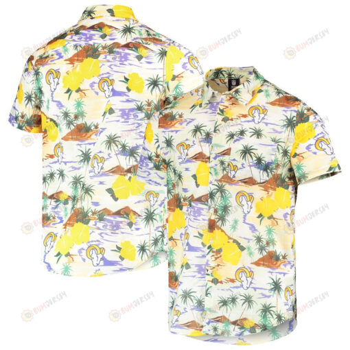 Los Angeles Rams Cream Paradise Floral Button-Up Hawaiian Shirt