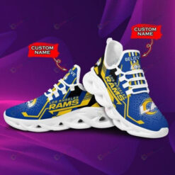 Los Angeles Rams Custom Name 3D Max Soul Sneaker Shoes In Blue Yellow