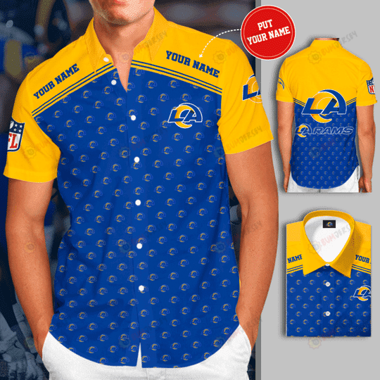 Los Angeles Rams Custom Name Curved Hawaiian Shirt In Blue And Yellow