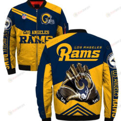 Los Angeles Rams Hands With Logo Pattern Bomber Jacket - Navy/ Yellow
