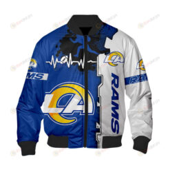 Los Angeles Rams Heart ECG Line Pattern Bomber Jacket - Blue/ White