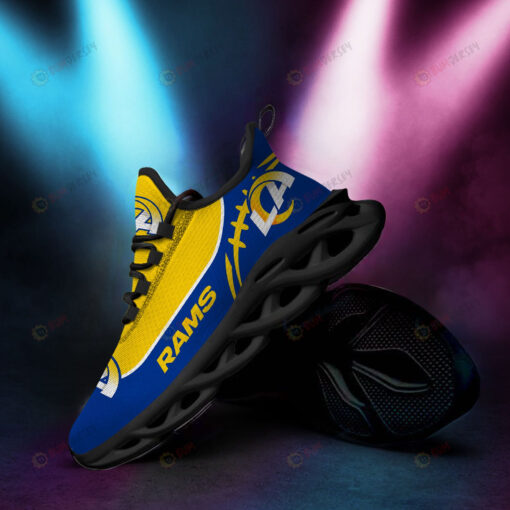 Los Angeles Rams Logo Baseball Pattern Custom Name 3D Max Soul Sneaker Shoes In Blue Yellow