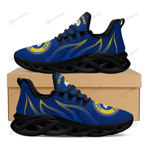 Los Angeles Rams Logo Custom Name Pattern 3D Max Soul Sneaker Shoes In Blue