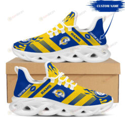 Los Angeles Rams Logo Custom Name Pattern In Blue And Yellow 3D Max Soul Sneaker Shoes