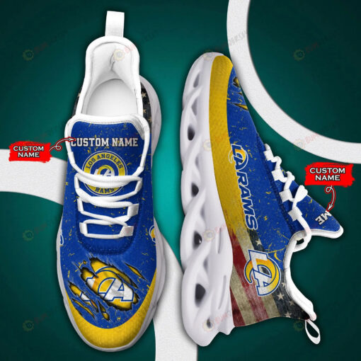 Los Angeles Rams Logo Flag Pattern Custom Name 3D Max Soul Sneaker Shoes