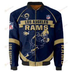 Los Angeles Rams Logo Pattern Bomber Jacket - Navy And Yellow