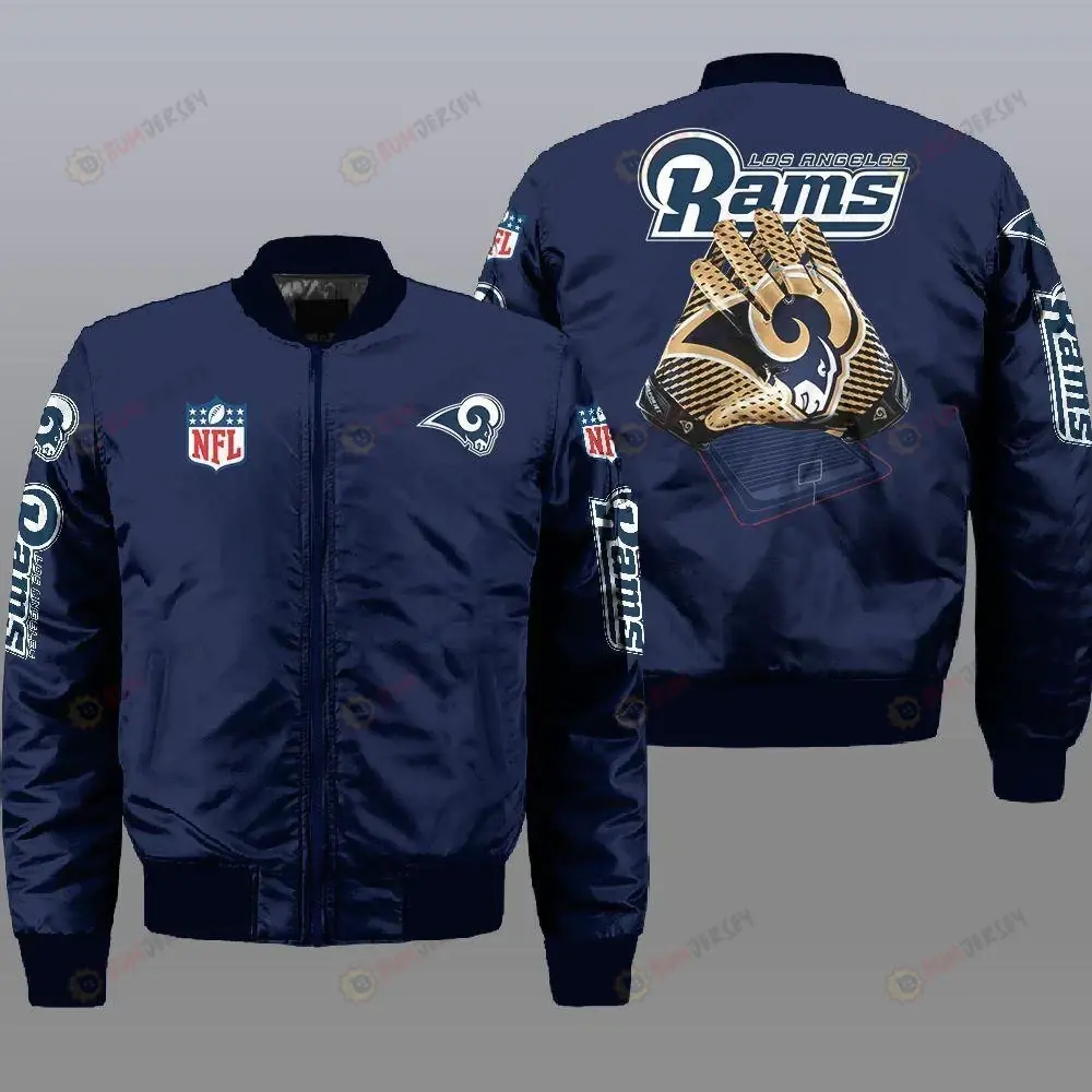 Los Angeles Rams Logo Pattern Bomber Jacket - Navy Blue