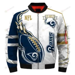 Los Angeles Rams Logo Pattern Bomber Jacket - White And Navy
