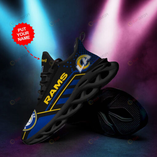 Los Angeles Rams Logo Pattern Custom Name 3D Max Soul Sneaker Shoes In Black Blue