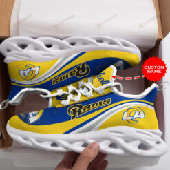 Los Angeles Rams Logo Pattern Custom Name 3D Max Soul Sneaker Shoes In Blue And Yellow