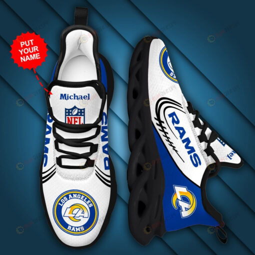 Los Angeles Rams Logo Pattern Custom Name 3D Max Soul Sneaker Shoes In Blue White