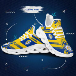 Los Angeles Rams Logo Pattern Custom Name 3D Max Soul Sneaker Shoes In Blue Yellow