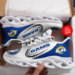 Los Angeles Rams Logo Pattern Custom Name 3D Max Soul Sneaker Shoes In White